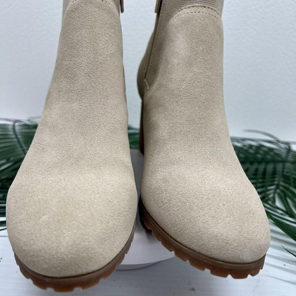 Violet & Red Tan Loaded Knit Cuff Round Toe Stacked Heel Bootie Size 6 NWOB - Picture 3 of 12